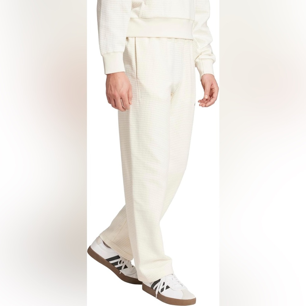 Adidas ALL SZN Waffle Knit Sweatpants L Off White Loose Fit Open Hem NWT